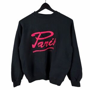 Vintage 1980s TANGS Paris Black Pink Script Logo Tourist Sweatshirt Size M